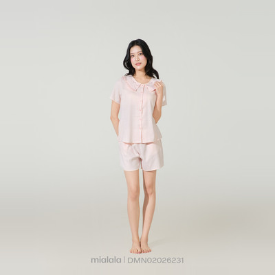 [Võ Hà linh x Mialala] Bộ Mặc Nhà 6231 Thiết Kế Cổ Bèo Thêu Lá Trúc Chất Thô Nhăn Nhẹ Mềm Mát Phù Hợp Cho Mùa Hè
