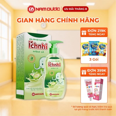 Sữa tắm gội thảo mộc Ích Nhi hương lá, chai 200ml, giúp làm sạch da và tóc trẻ