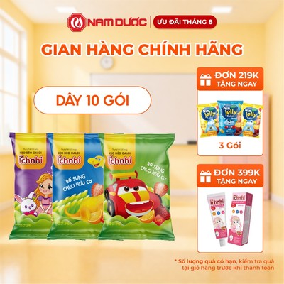 KẸO DẺO CALCI ÍCH NHI, bổ sung canxi hữu cơ,   Dây 10 gói x 24gr, vị trái cây thơm ngon