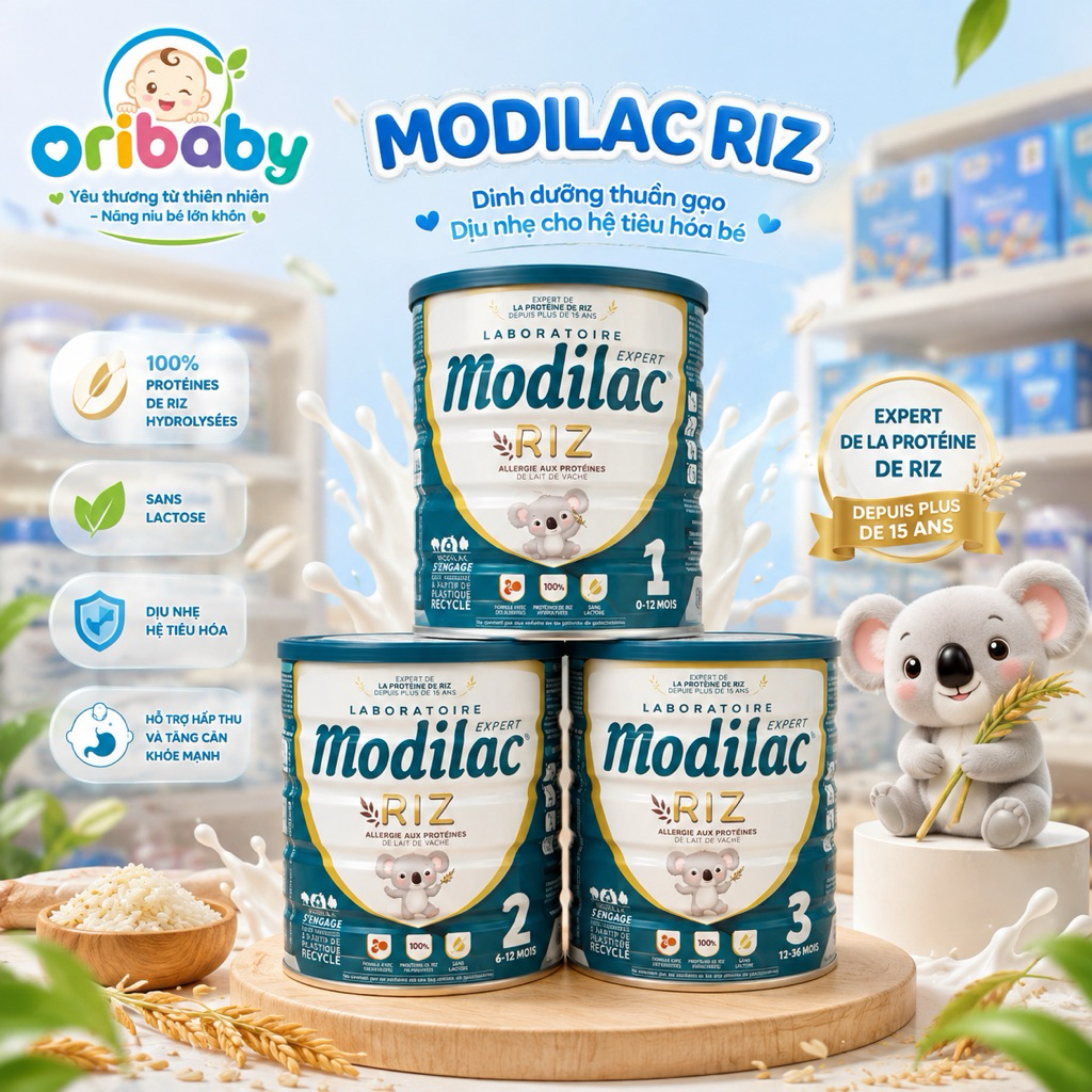 Sữa Modilac Riz Số 1,2,3 Lon 800g sữa bột công thức giúp bé dị ứng đạm bò và bất dung nạp đường lact