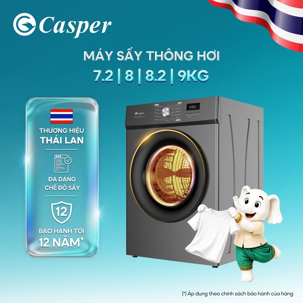 Máy sấy thông hơi Casper 8KG/ 9KG - Sấy giảm nhăn, bảo vệ vải…