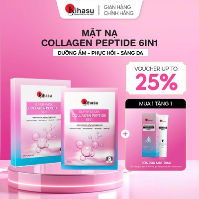 Hộp Mặt Nạ Collagen Kihasu 6in 5 Miếng Cấp Ẩm Dưỡng Da Sáng Đều Màu Mang Lại Làn Da Căng Mướt