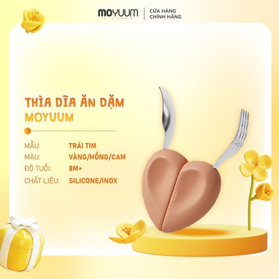 Bộ thìa dĩa Moyuum - Tay cầm silicon hình trái tim - 8m+ - TT2