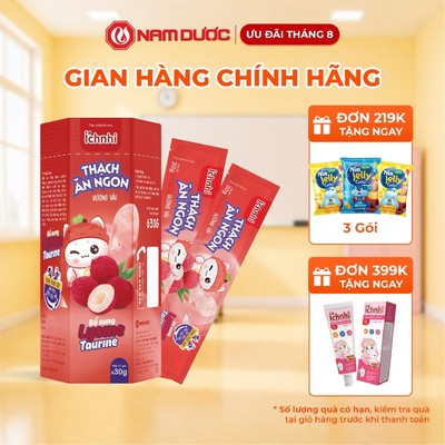 ÍCH NHI THẠCH ĂN NGON HƯƠNG VẢI bổ sung Lysine, Taurine cho bé, Hộp 21 gói x 30 gr