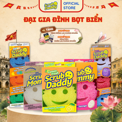 Bọt biển Scrub Daddy chính hãng Mỹ, miếng xốp lau chùi đa năng - an toàn - chống mùi - ngăn nắp