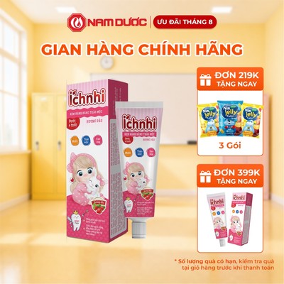 Kem đánh răng thảo mộc Ích Nhi hương dâu dưới 6 tuổi, Tuýp 50g, ko chứa flour, Làm sạch răng trẻ