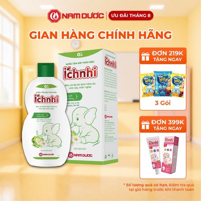 Nước tắm gội thảo mộc  Ích Nhi chai 230ml giúp làm sạch da, mát da và dưỡng da trẻ, bảo vệ da trẻ khỏi mụn nhọt, hăm da,