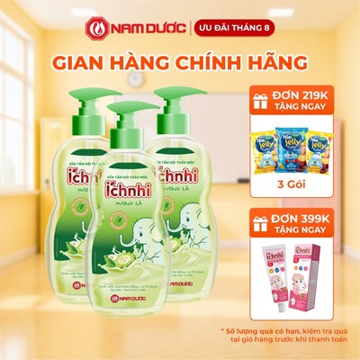 Combo 3 chai Sữa tắm gội thảo mộc Ích Nhi hương lá,giúp làm sạch da và tóc trẻ ,chai 200ml