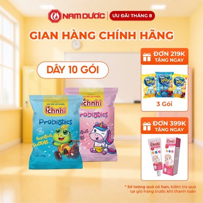 KẸO DẺO LỢI KHUẨN ÍCH NHI, dây 10 gói x 24g, bổ sung khuẩn  Bacillus subtilis, vị trái cây thơm ngon