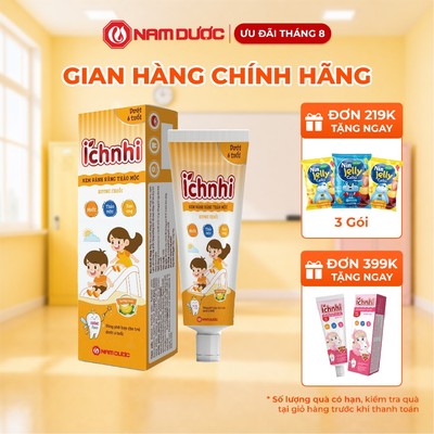 Kem đánh răng thảo mộc Ích Nhi hương chuối cho bé dưới 6 tuổi, ko chứa flour, giúp làm sạch răng bé