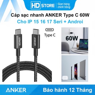 Cáp sạc nhanh type c anker 60w a8752 a8753 cho ip 15 16 17 prm laptop mac bọc dù siêu bền hdstore