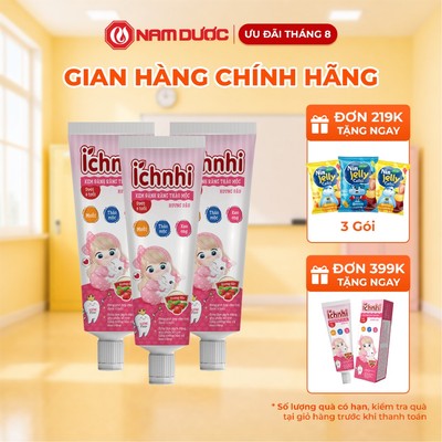 Combo 3 Tuýp Kem đánh răng thảo mộc Ích Nhi hương dâu dưới 6 tuổi, Tuýp 50g, ko chứa flour