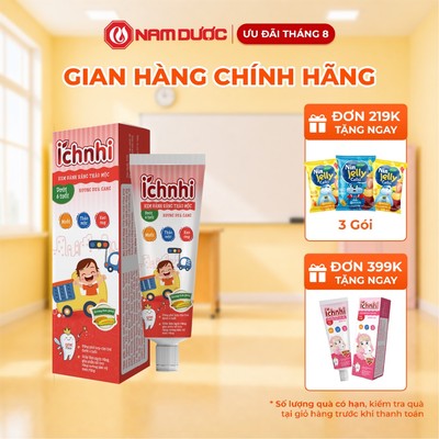 Kem đánh răng thảo dược Ích Nhi hương dưa gang dưới 6 tuổi , Tuýp  50g, Ko chứa Flour, Làm sạch răng miệng ở trẻ em