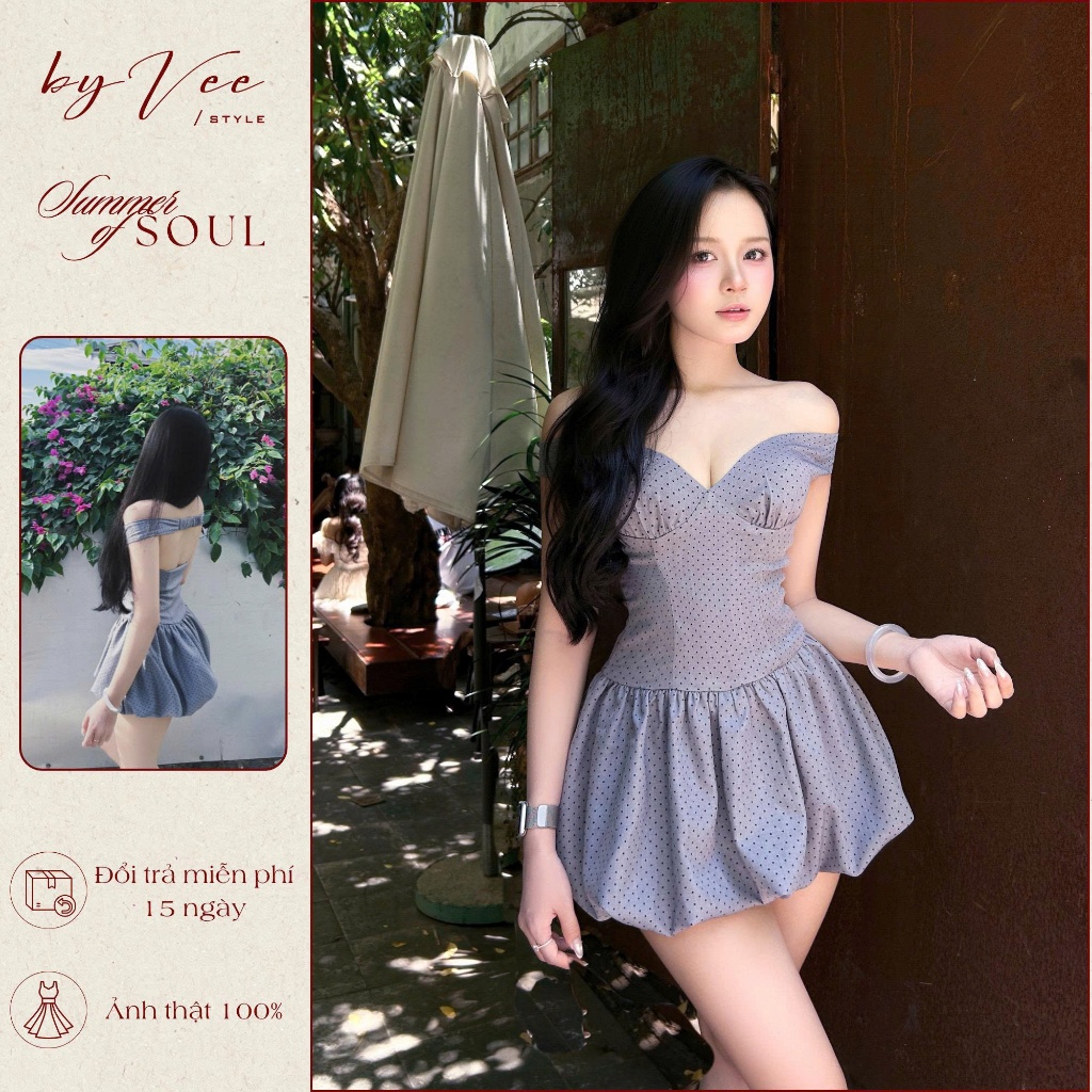 Đầm bí chấm bi dáng phồng Vee Dress Byveestyle