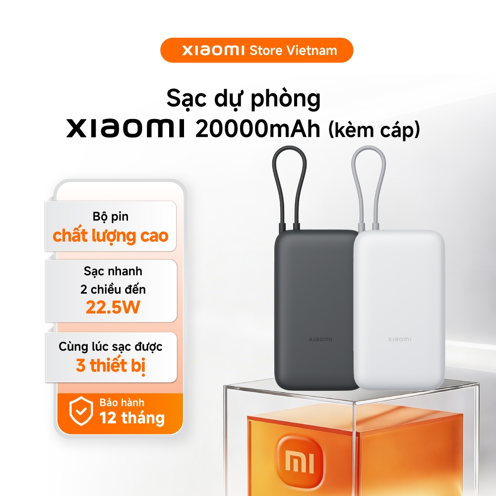 Xiaomi Sạc dự phòng 20000mAh (kèm cáp) | Sạc nhanh 22,5W | Bộ pin chất lượng cao - BH 1 năm chính hã