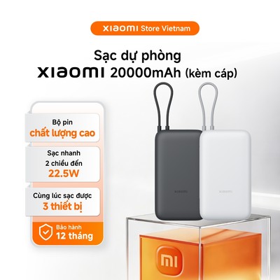 Xiaomi Sạc dự phòng 20000mAh (kèm cáp) | Sạc nhanh 22,5W | Bộ pin chất lượng cao - BH 1 năm chính hãng