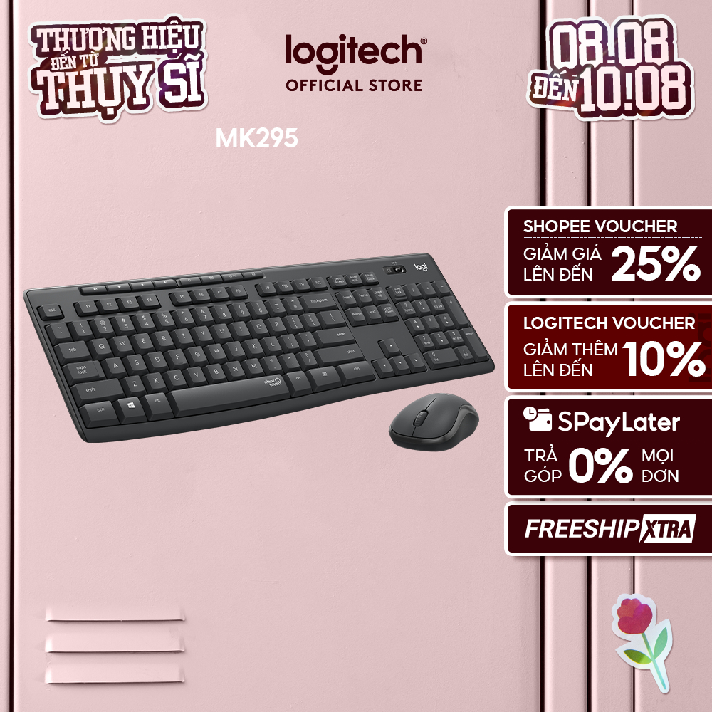 Combo Bàn phím và chuột không dây Logitech MK295 Silent - Giảm ồn, có phím số, bền bỉ