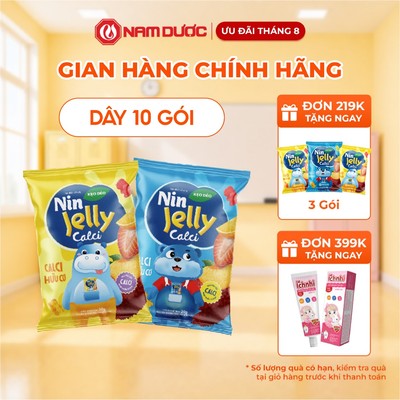 KẸO DẺO NIN JELLY CALCI Dây 10 túi x 20 g, bổ sung calci hữu cơ cho bé