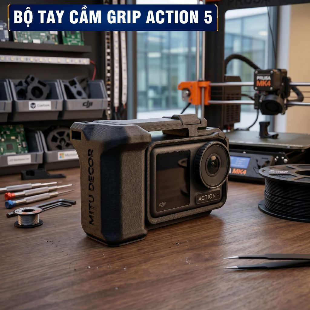 Bộ Grip Tay Cầm & Cần Quay Cho DJI Osmo Action 5 Pro | Tương Thích Khung Máy | Cầm Chắc Tay, Quay Vi