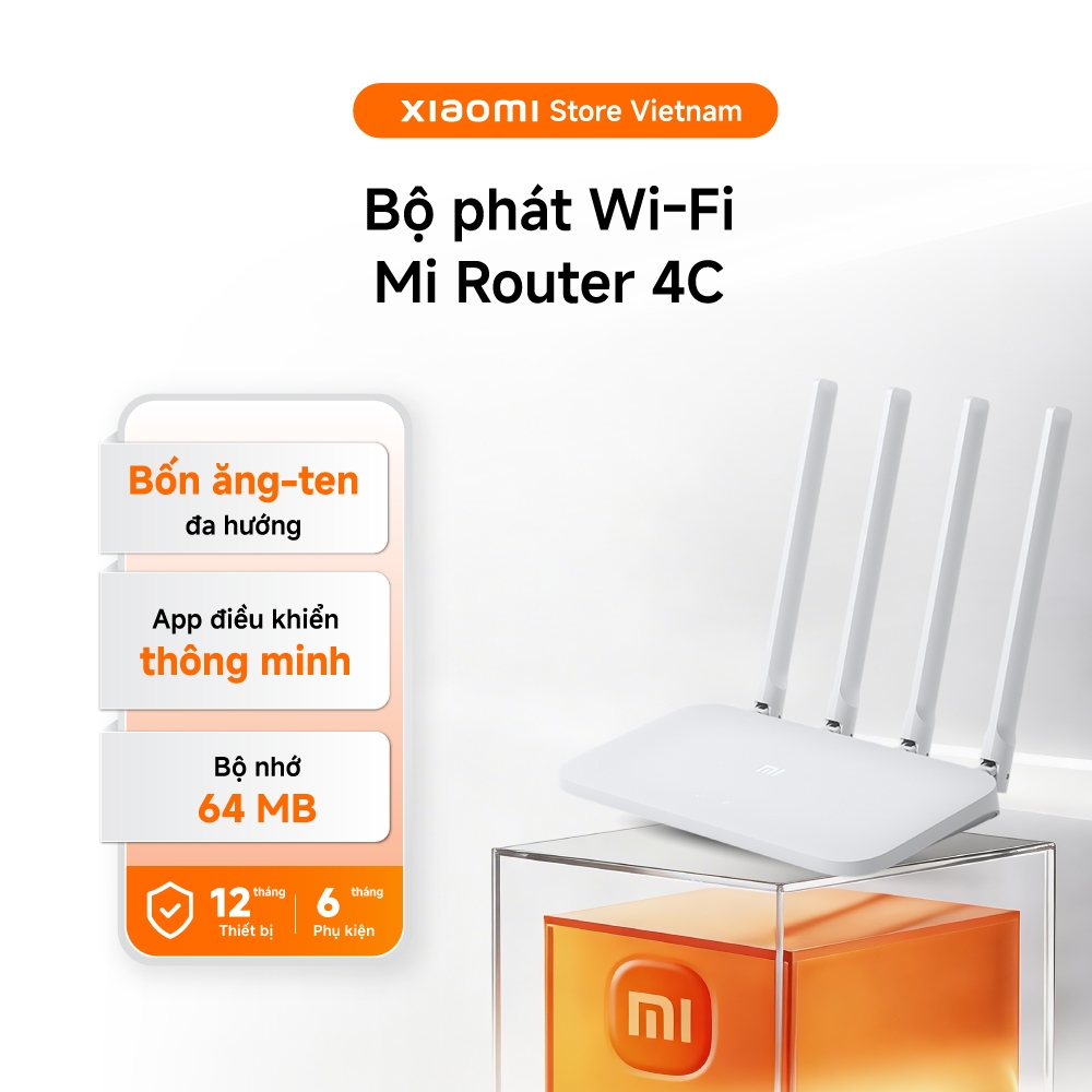 Xiaomi Bộ phát sóng/ Bộ định tuyến Wifi Mi Router 4C | Bộ nhớ lớn 64 MB  | App điều khiển - BH 1 năm