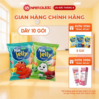 Kẹo dẻo Nin jelly chất xơ, Dây 10 gói x 20gr , bổ sung chất xơ hoà tan, vị trái cây thơm ngon