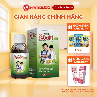 Siro Ích Nhi 3+Nam Dược–TPBVSK Hỗ Trợ Hỗ Trợ Giải Cảm,Giảm Ho,Đờm,Sổ Mũi Cho Trẻ trên 3 tuổi–Lọ 90ml