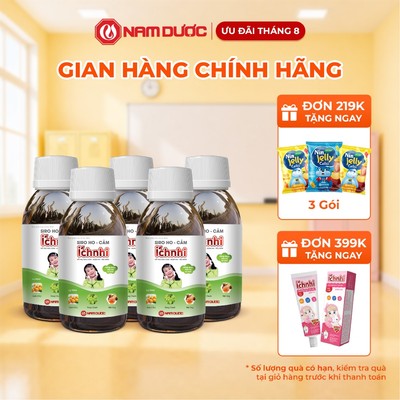 Combo 5 chai Siro Ho Cảm Ích Nhi Nam Dược–TPBVSK Hỗ Trợ Giải Cảm, Giảm Ho,Đờm, Sổ Mũi Cho Bé–Lọ 90ml