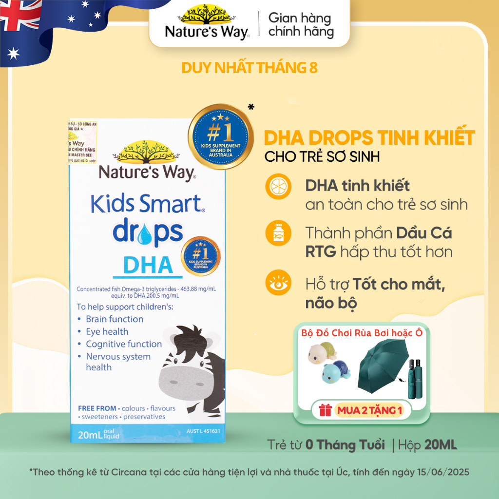 DHA Drops Nature's Way Kids Smart Bổ Sung DHA, EPA, Omega 3 RTG Cô Đặc, Hỗ Trợ Tốt Cho Não Và Mắt Ch