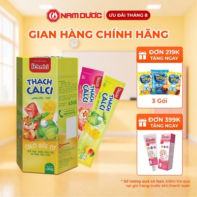 ÍCH NHI THẠCH CALCI HƯƠNG DÂU, XOÀI, bổ sung calci hữu cơ cho bé, Hộp 21 túi x 30gr