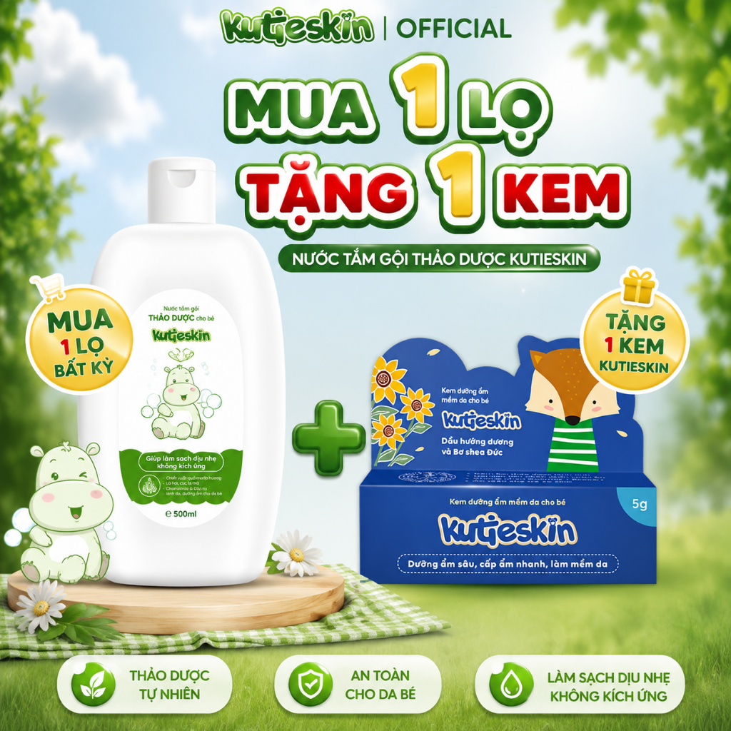 [ Kèm Quà ] Nước tắm gội thảo dược cho bé Kutieskin 200ml/500ml
