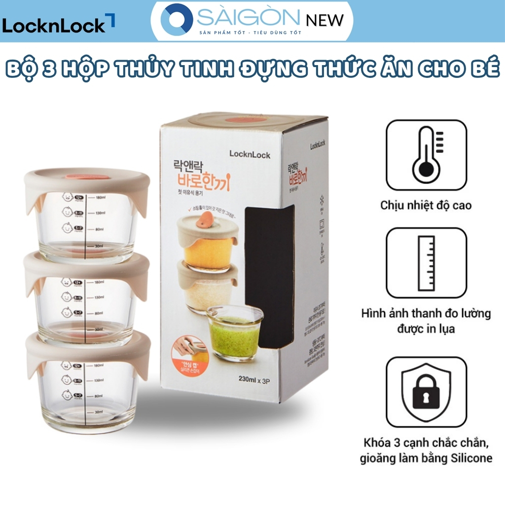 Hộp Thủy Tinh Có Nắp - Chén Đựng Đồ Ăn Dặm Cho Bé LocknLock LLG508S3 230ml Có Vạch Chia