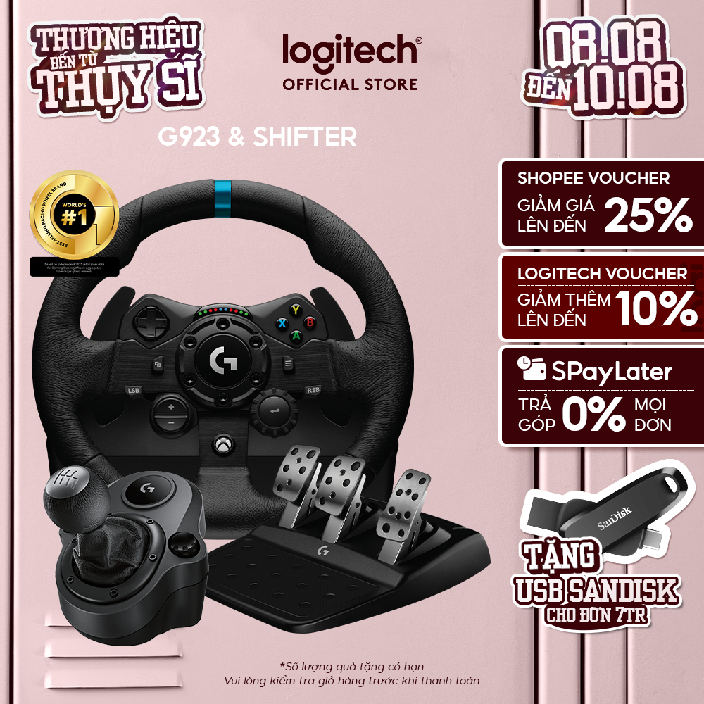 Combo Vô lăng bàn đạp chơi game Logitech G923 và Cần Số Logitech Shifter - Phản hồi lực TRUEFORCE 10