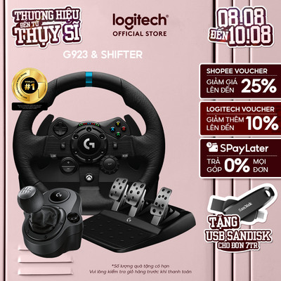 Combo Vô lăng bàn đạp chơi game Logitech G923 và Cần Số Logitech Shifter - Phản hồi lực TRUEFORCE 1000Hz