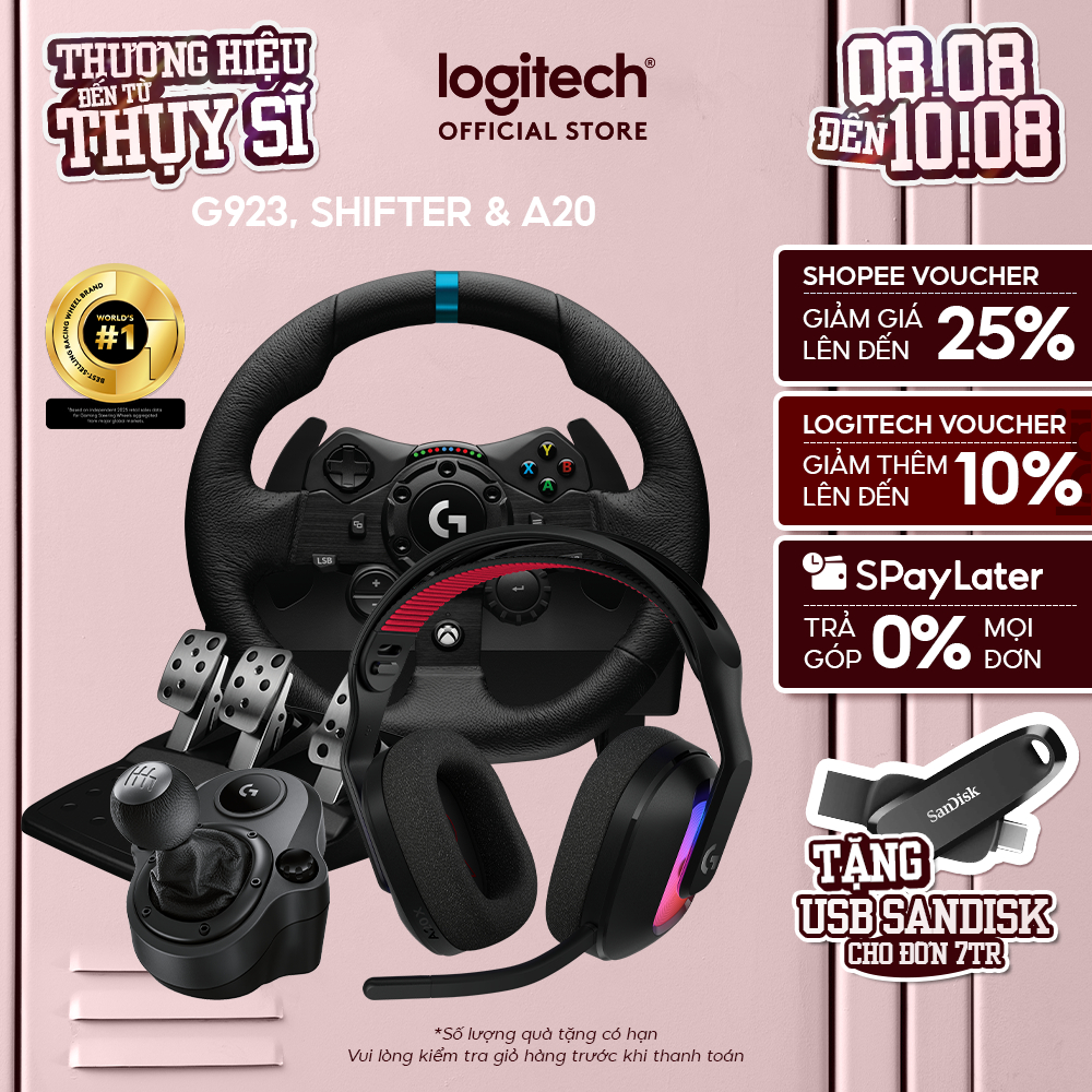 Combo Vô lăng Logitech G923, Cần Số Logitech Shifter và Tai nghe Astro A20 - Phản hồi lực TRUEFORCE 