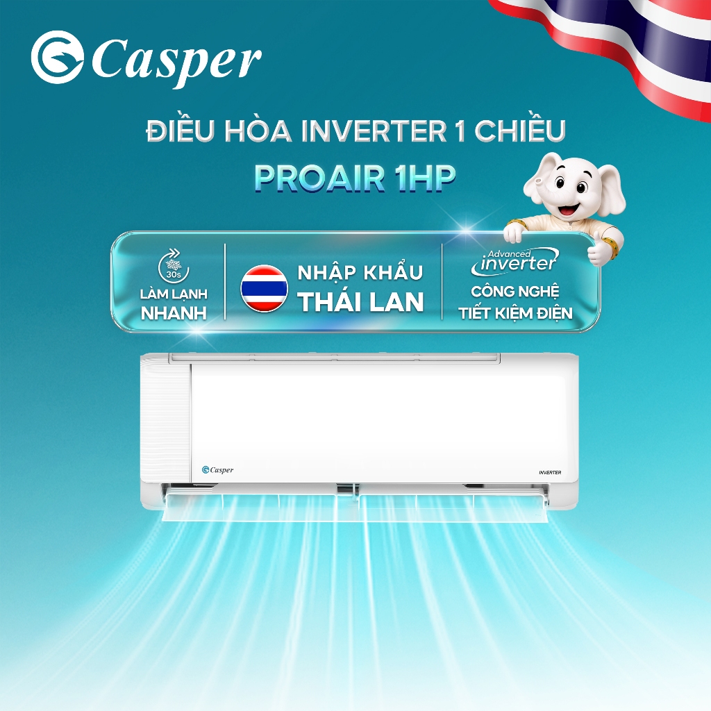 [Shopee - Lắp đặt 0Đ HN HCM] Máy lạnh Casper Inverter ProAir 1 chiều 1HP JC-09IU36/EC-09IU36/IC-09TL32 - Bảo hành 3 năm
