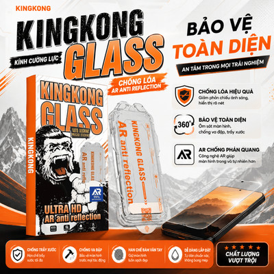 [TỰ DÁN] Kính cường lực cao cấp KINGKONG AR chống lóa 9H trong suốt HD khung tự dán cho iPhone 13 14 15 16 17 18 promax