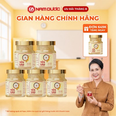 COMBO 5 HỘP Yến sào Nam Dược tổ yến chưng hồng sâm và đông trùng hạ thảo , hộp 1 lọ 70ml