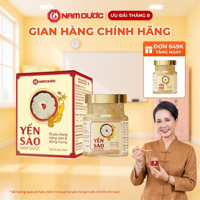 Yến sào Nam Dược tổ yến chưng hồng sâm và đông trùng, hộp 1 lọ 70ml