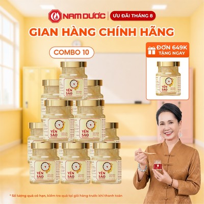COMBO 10 hộp Yến sào Nam Dược tổ yến chưng hồng sâm và đông trùng hạ thảo, hộp 1 lọ 70ml