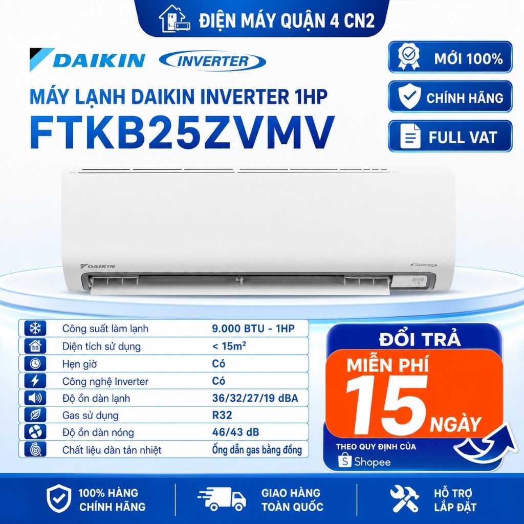 Máy Lạnh Daikin Inverter 1HP 9000 BTU FTKB25ZVMV
