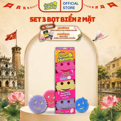 Set 3 miếng Mặt Cười Colors Scrub Mommy -  2 mặt đa năng - an toàn - chống mùi