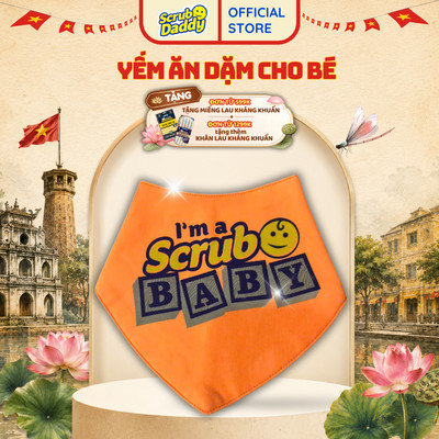 Yếm dành cho bé Baby Bib Scrub Daddy làm từ 80% cotton, 20% polyester với lớp lót PU chống thấm nước