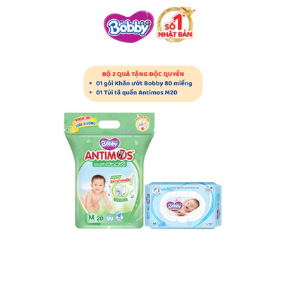 [MKB Gift] - Combo 02 quà:  01 Túi tã quần xua muỗi Bobby Antimos XXL20 miếng & 01 gói khăn ướt 80 miếng