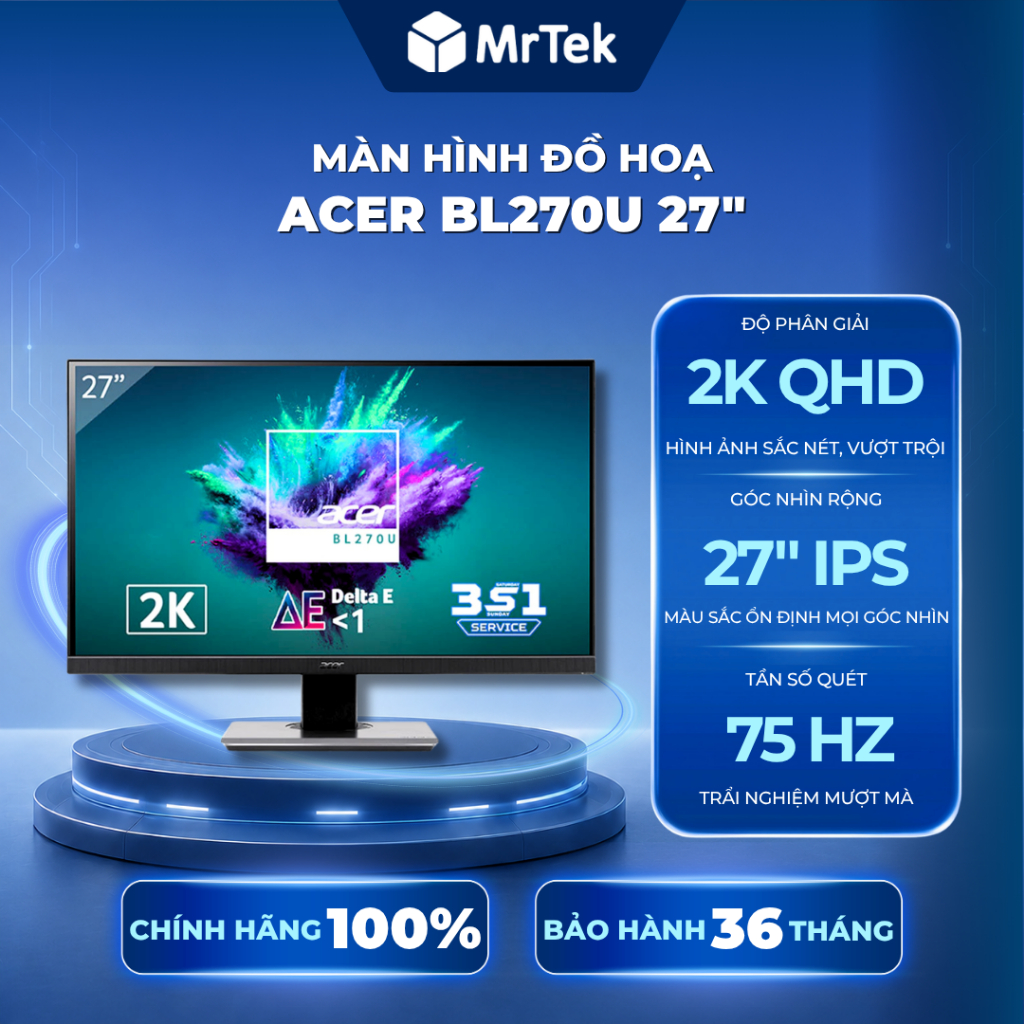 [Chính hãng] Màn hình đồ họa Acer BL270U (27 inch - 2K - IPS - 75 Hz - Delta E nhỏ hơn 1)