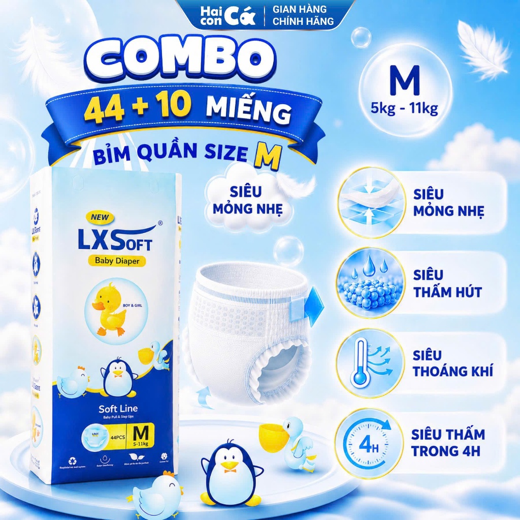 [SIÊU ƯU ĐÃI] Bỉm Dán/Tã Quần LXSoft Hàn Quốc Điều Hòa Siêu Mỏng 1.9mm, Thấm Hút Nhanh, Chống Tràn, 