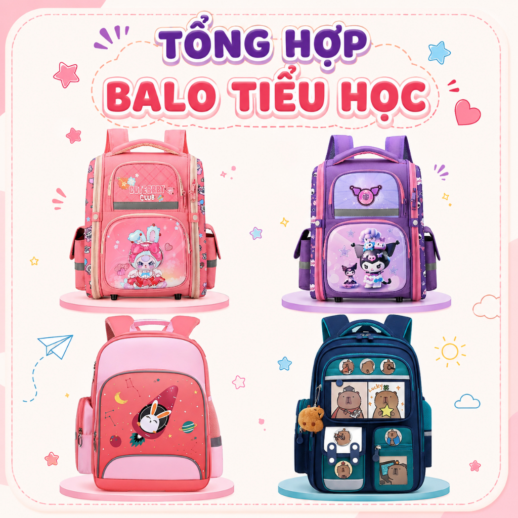 balo tiểu học chống gù siêu nhẹ nhiều ngăn chống nước cho bé lớp 1-6 TOCHANG