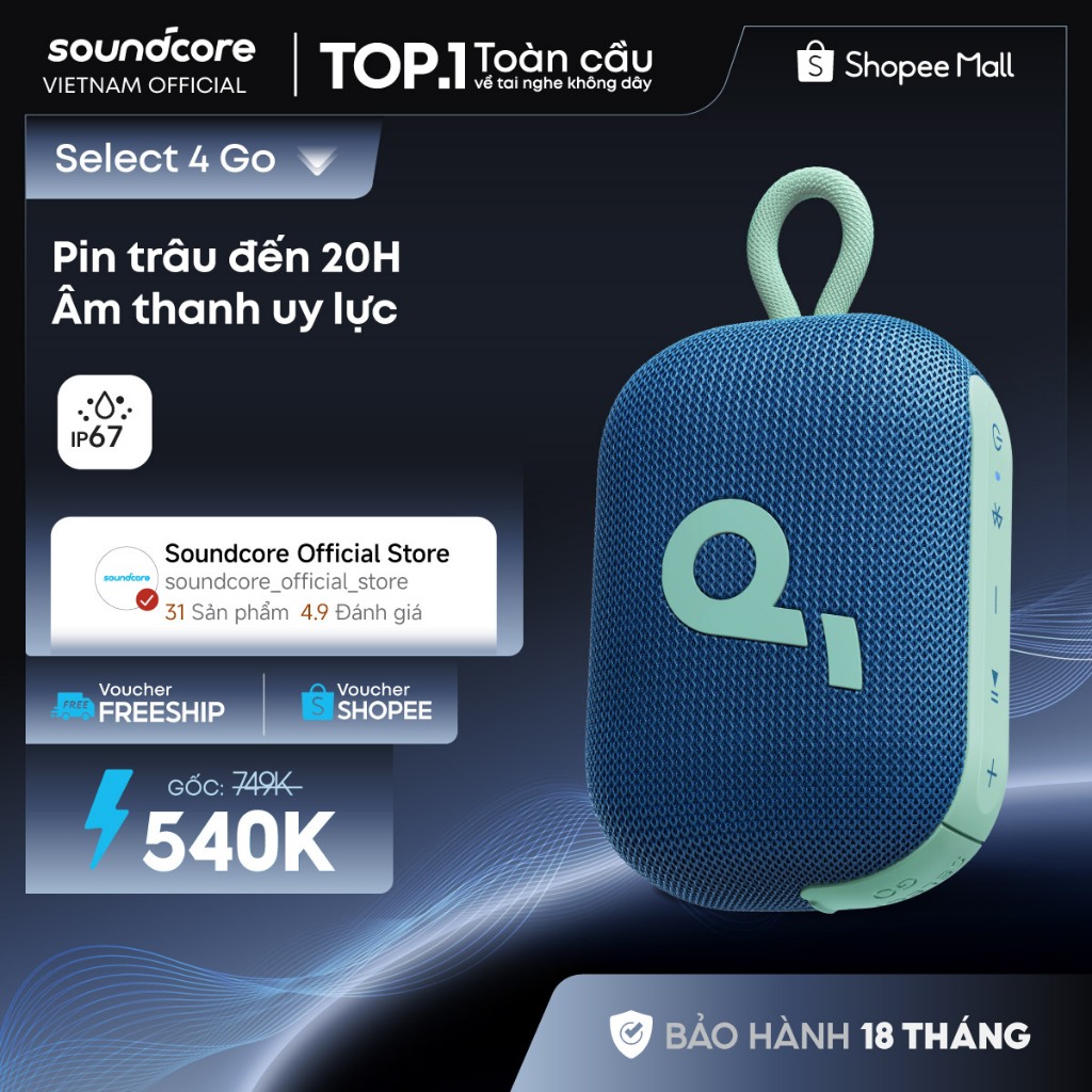 Loa bluetooth soundcore Select 4 Go | Pin 20 giờ | Kháng bụi, nước IP67