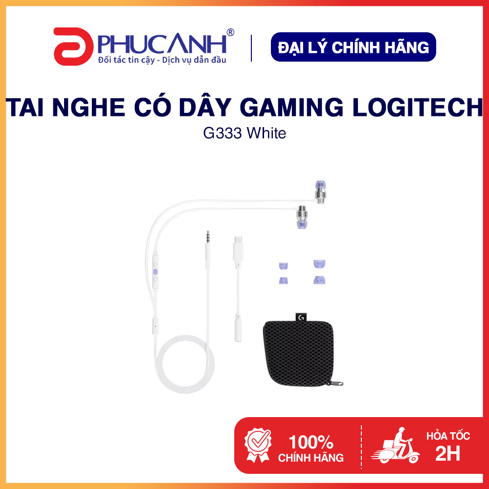 Tai nghe có dây Gaming Logitech G333 White - Hàng Chính Hãng, BH 24 tháng