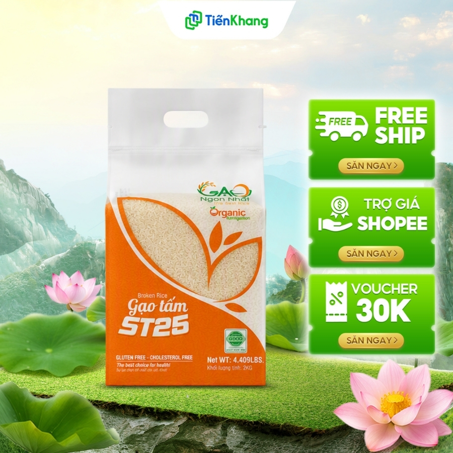 Gạo Tấm ST25 - Túi (2kg) - Gạo tấm hữu cơ 6 tháng - Cơm mềm xốp, thơm ngon đặc trưng của gạo ST25