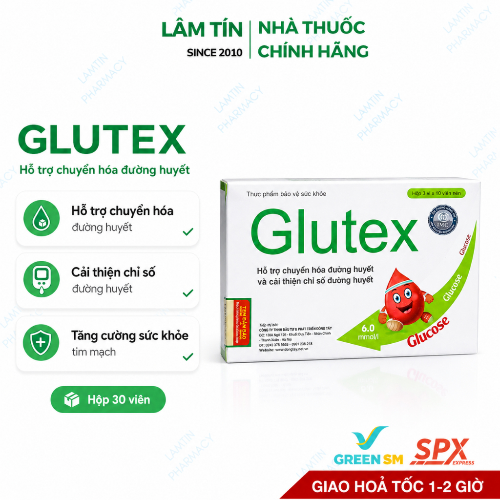 Glutex hỗ trợ hạ nhanh và ổn định đường huyết lâu dài hàng chính hãng hộp 30 viên DƯỢC PHẨM Á ÂU
